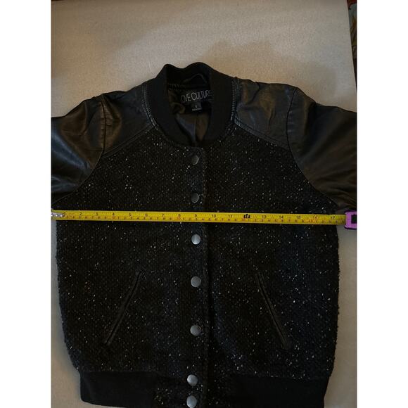 Love Culture Black Wool Moto Jacket Faux Leather S Wednesday Dark Academia Biker - Picture 9 of 13
